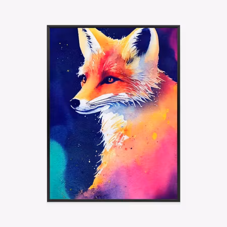 Poster med ram - Portrait of wild fox watercolor