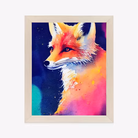 Poster med ram - Portrait of wild fox watercolor