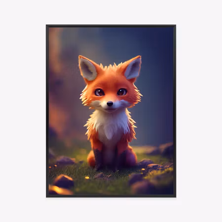 Poster med ram - Portrait of a cute baby fox