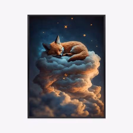 Poster med ram - A fox sleeping on a cloud