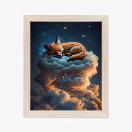 Poster med ram - A fox sleeping on a cloud