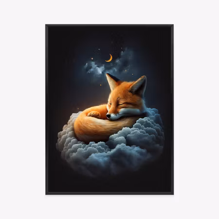 Poster med ram - A sleeping fox on a cloud