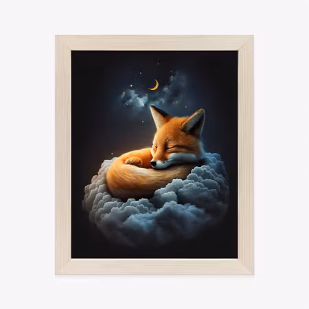 Poster med ram - A sleeping fox on a cloud