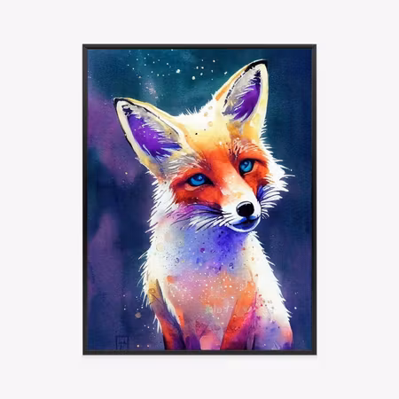 Poster med ram - Portrait of wild fox watercolor
