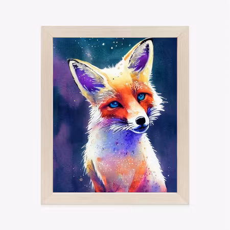 Poster med ram - Portrait of wild fox watercolor