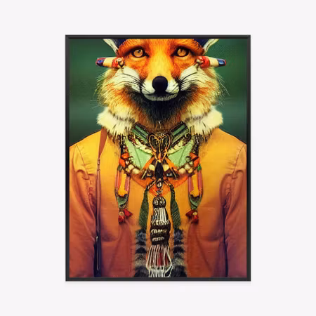 Poster med ram - Red tribal fox portrait vintage