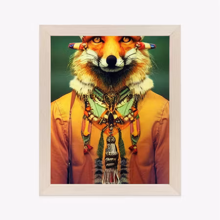 Poster med ram - Red tribal fox portrait vintage