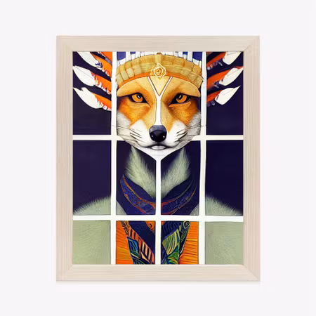 Poster med ram - Red tribal fox portrait vintage