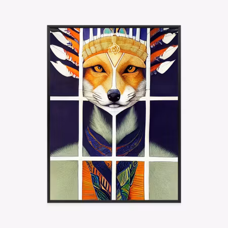 Poster med ram - Red tribal fox portrait vintage