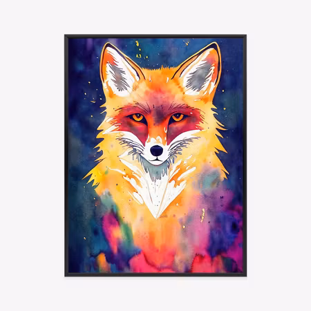 Poster med ram - Portrait of wild fox watercolor