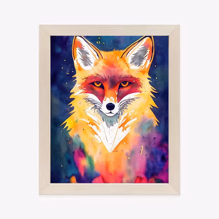 Poster med ram - Portrait of wild fox watercolor