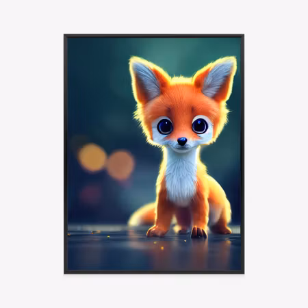 Poster med ram - Tiny cute adorable fox in an