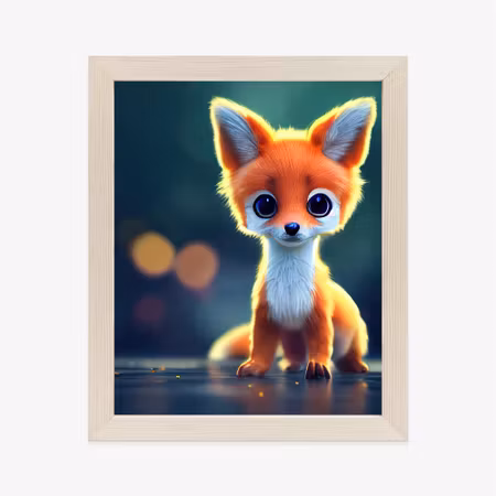 Poster med ram - Tiny cute adorable fox in an