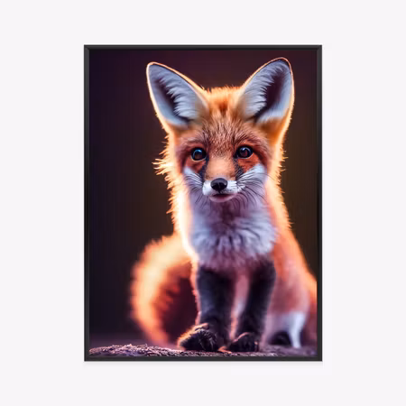 Poster med ram - Red fox portrait cute baby of fox