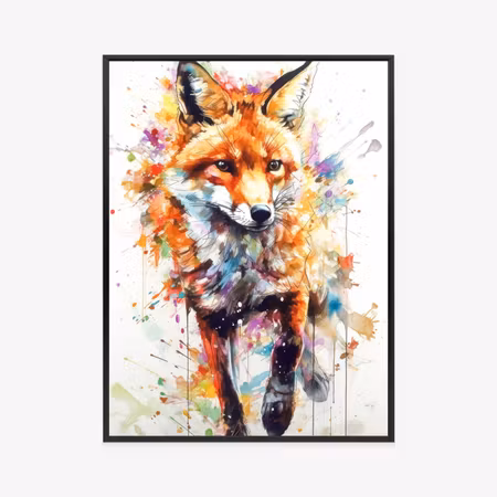 Poster med ram - Fox on a colorful painting