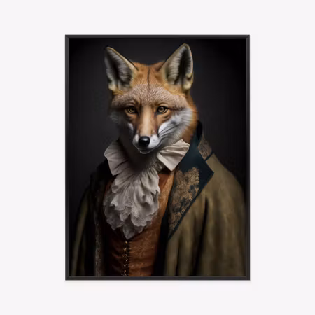 Poster med ram - Fox in retro clothes