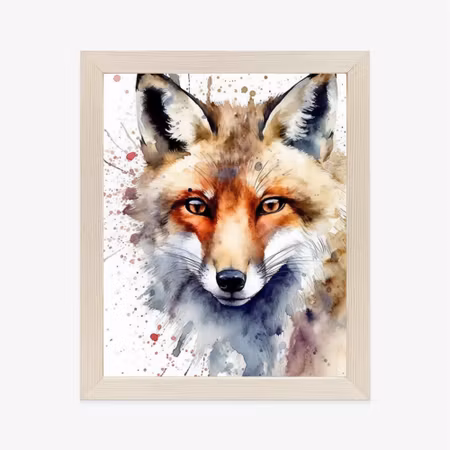 Poster med ram - Watercolor with a fox head