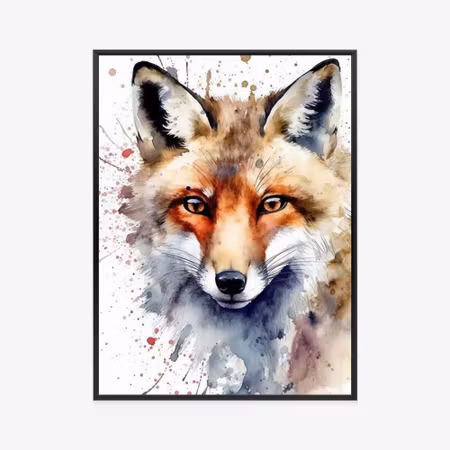 Poster med ram - Watercolor with a fox head
