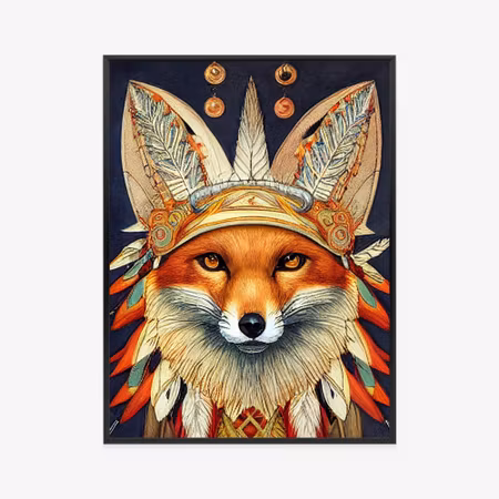 Poster med ram - Red tribal fox portrait vintage