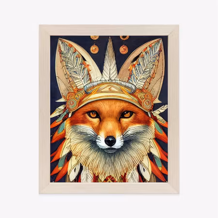 Poster med ram - Red tribal fox portrait vintage