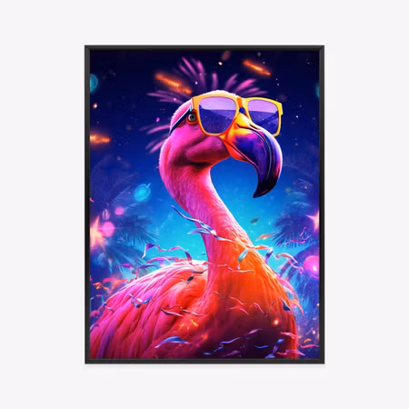 Poster med ram - Pink flamingo with glasses on a