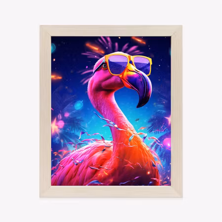 Poster med ram - Pink flamingo with glasses on a