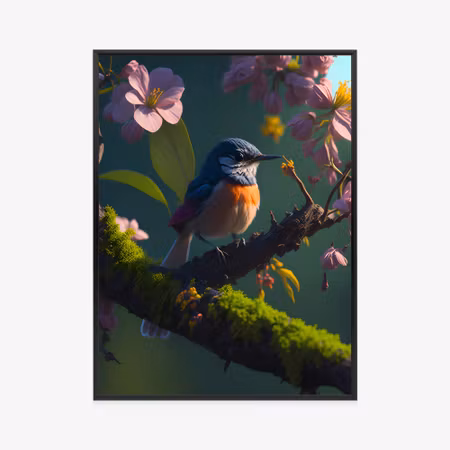 Poster med ram - A twig with a bird
