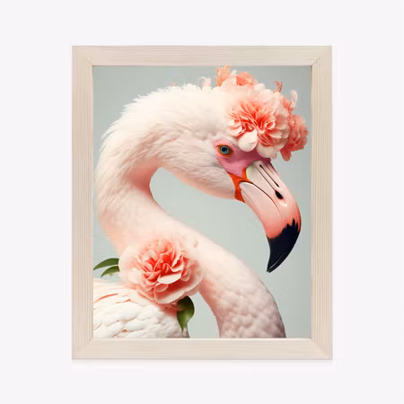 Poster med ram - Flamingo with flowers on its head