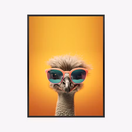 Poster med ram - Ostrich on a yellow background