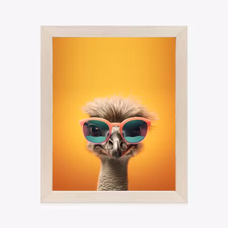 Poster med ram - Ostrich on a yellow background