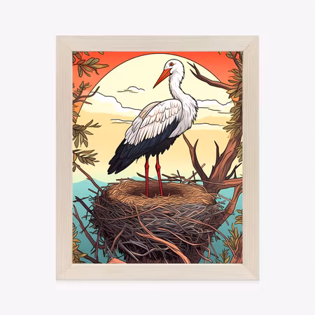 Poster med ram - Stork in the nest against the