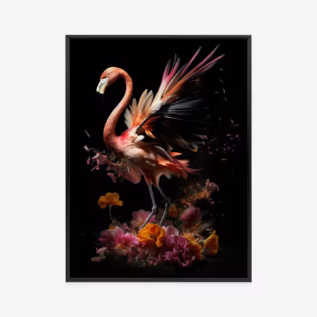 Poster med ram - Flamingo with flowers in surreal