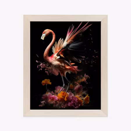 Poster med ram - Flamingo with flowers in surreal