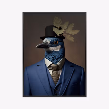 Poster med ram - A bird in a blue suit