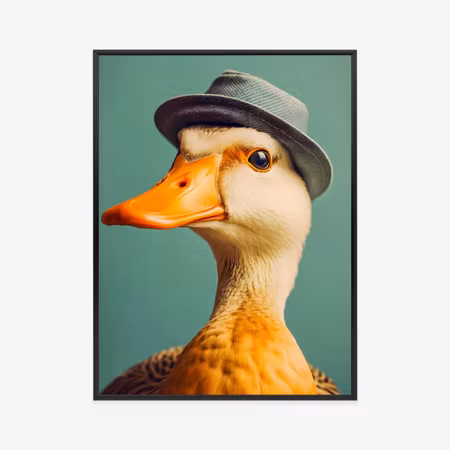 Poster med ram - Duck with a hat