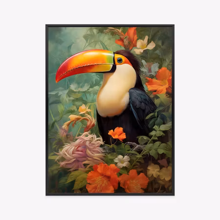 Poster med ram - A toucan bird among a lush