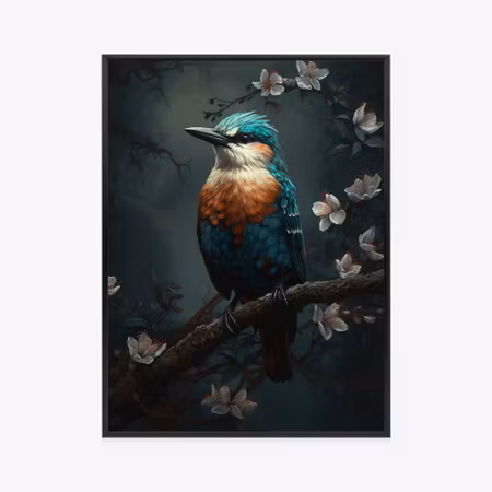 Poster med ram - Colorful blue bird on a branch