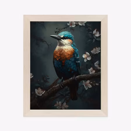 Poster med ram - Colorful blue bird on a branch