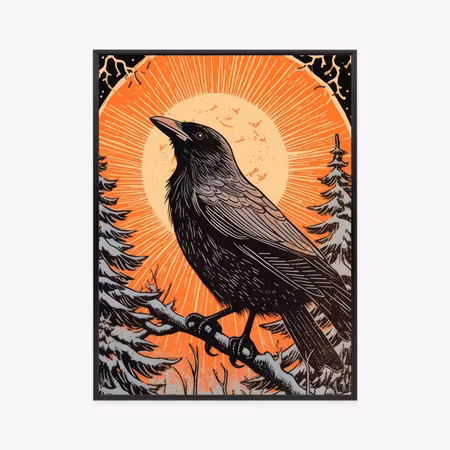 Poster med ram - Graphics with a raven in winter