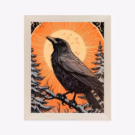 Poster med ram - Graphics with a raven in winter
