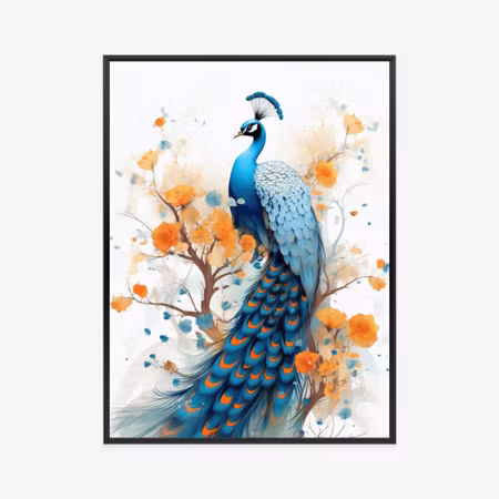 Poster med ram - Peacock and painted flowers