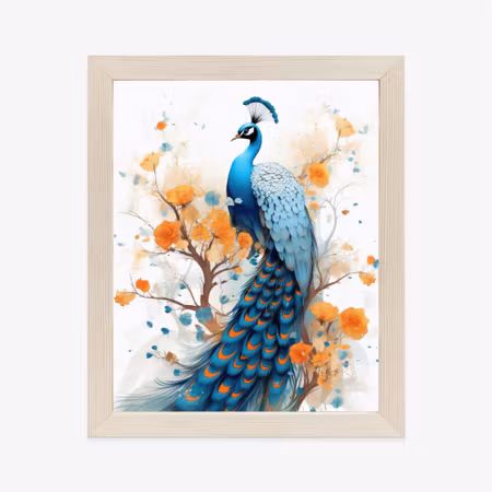 Poster med ram - Peacock and painted flowers