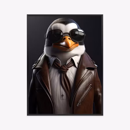 Poster med ram - Penguin in a leather jacket