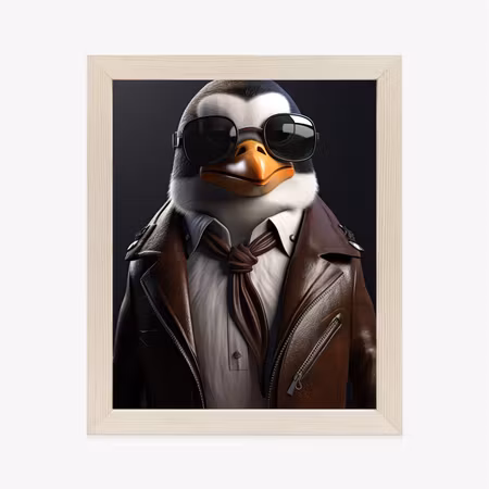 Poster med ram - Penguin in a leather jacket