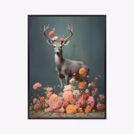 Poster med ram - A deer with antlers and lots of