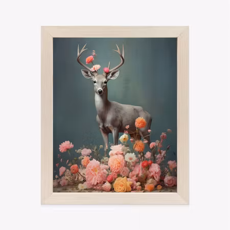 Poster med ram - A deer with antlers and lots of