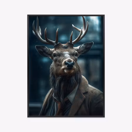 Poster med ram - Deer in a suit and tie