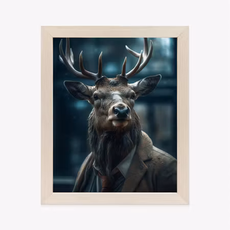 Poster med ram - Deer in a suit and tie