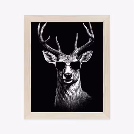 Poster med ram - Black and white deer with glasses