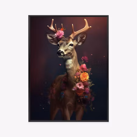 Poster med ram - Deer decorated with flowers